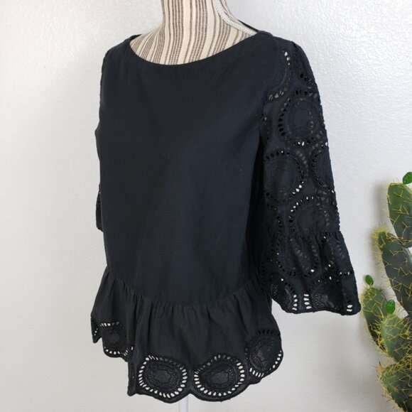 LOFT Embroidered Eyelet Lace Peplum Cotton Blouse Top size S Women's - Picture 5 of 14